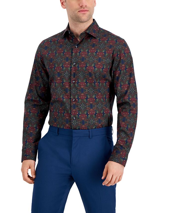 Men's Slim-Fit Performance Stretch Geo-Print Dress Shirt, Created For Macy's Bar III Men's Slim-Fit Performance Stretch Geo-Print Dress Shirt, Created For Macy's -macys shop