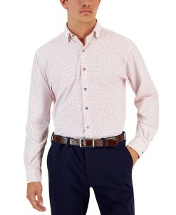 Alfani Men's Regular Fit Travel Ready Angled Geo Print Dress Shirt, Created For Macy's