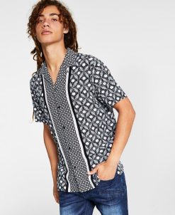 INC International Concepts .N.C. International Concepts® Men's Regular-Fit Geo-Print Camp Shirt, Created For Macy's
