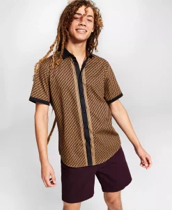 INC International Concepts .N.C. International Concepts® Men's Regular-Fit Geo-Print Shirt, Created For Macy's -macys shop 21898914 fpx