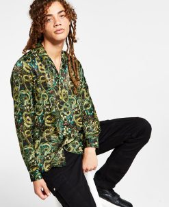 INC International Concepts .N.C. International Concepts® Men's Regular-Fit Snake-Print Camp Shirt, Created For Macy's