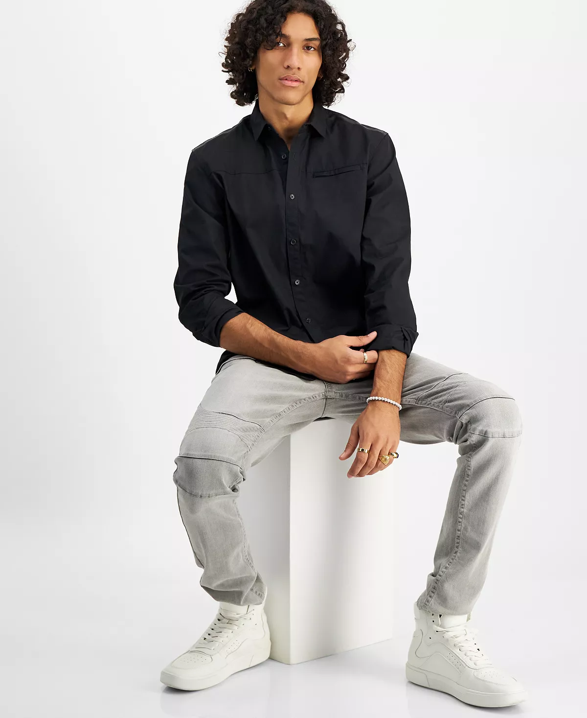 .N.C. International Concepts® Men's Regular-Fit Shirt With Faux-Leather Trim, Created For Macy's INC International Concepts .N.C. International Concepts® Men's Regular-Fit Shirt With Faux-Leather Trim, Created For Macy's -macys shop