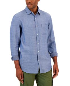 Alfani Men's Keys Chevron Pattern Button-Front Long-Sleeve Shirt, Created For Macy's