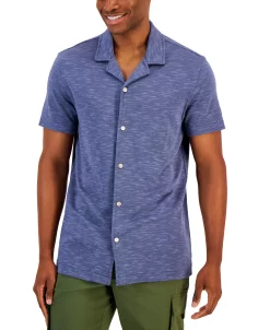 Alfani Men's Slub Pique Textured Short-Sleeve Camp Collar Shirt, Created For Macy's -macys shop 21913530 fpx