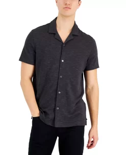 Alfani Men's Slub Pique Textured Short-Sleeve Camp Collar Shirt, Created For Macy's -macys shop 21913532 fpx
