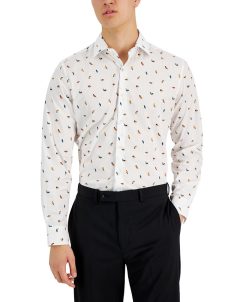 Bar III Men's Slim-Fit Forest Bird Printed Dress Shirt, Created For Macy's