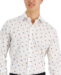 Bar III Men's Slim-Fit Forest Bird Printed Dress Shirt, Created For Macy's -macys shop 22024950 fpx