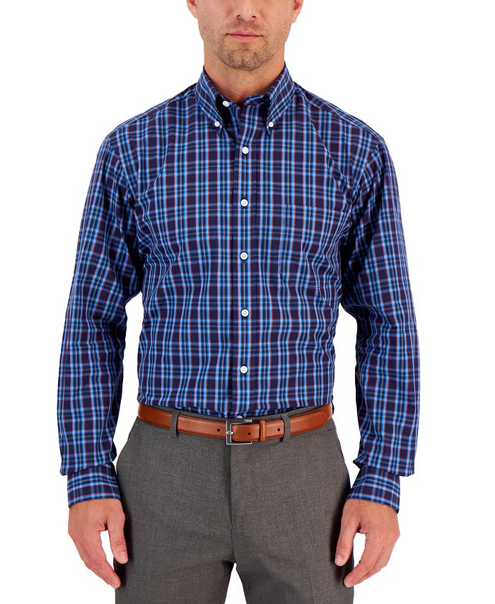 Men's Regular Fit Rojo Plaid Cotton Dress Shirt, Created For Macy's Club Room Men's Regular Fit Rojo Plaid Cotton Dress Shirt, Created For Macy's -macys shop