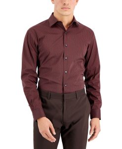 Alfani Men's Regular Fit 2-Way Stretch Stain Resistant Medallion Print Dress Shirt, Created For Macy's