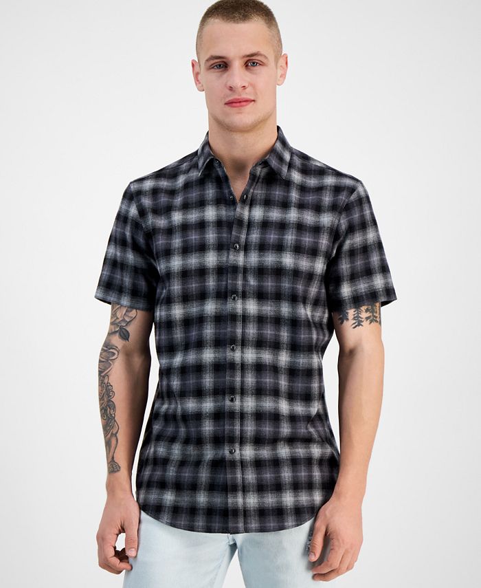 Men's Plaid Short-Sleeve Button-Up Shirt, Created For Macy's INC International Concepts Men's Plaid Short-Sleeve Button-Up Shirt, Created For Macy's -macys shop