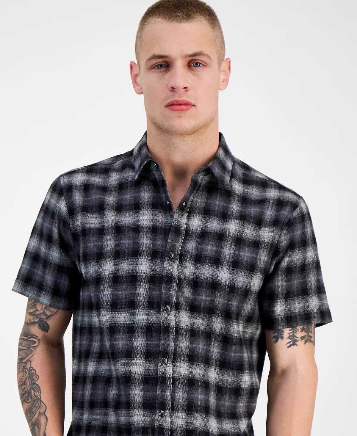 Men's Plaid Short-Sleeve Button-Up Shirt, Created For Macy's INC International Concepts Men's Plaid Short-Sleeve Button-Up Shirt, Created For Macy's -macys shop