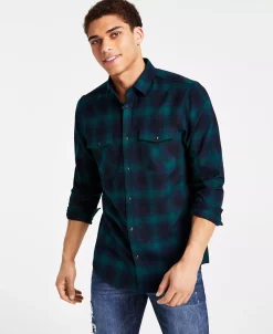 INC International Concepts Men's Nume Classic-Fit Plaid Button-Down Shirt, Created For Macy's -macys shop 22225393 fpx