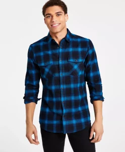 INC International Concepts Men's Nume Classic-Fit Plaid Button-Down Shirt, Created For Macy's -macys shop 22225401 fpx