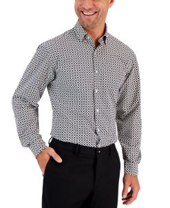 Alfani Men's Regular Fit Geometric Print Travel Ready Dress Shirt, Created For Macy's
