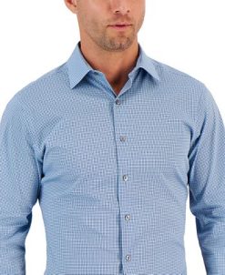Alfani Men's Slim Fit 2-Way Stretch Stain Resistant Geometric Print Dress Shirt, Created For Macy's -macys shop 22247259 fpx
