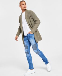 INC International Concepts .N.C. International Concepts® Men's Ribbed-Knit Long Shawl-Collar Cardigan, Split-Neck T-Shirt & Skinny-Fit Moto Jeans, Created For Macy's