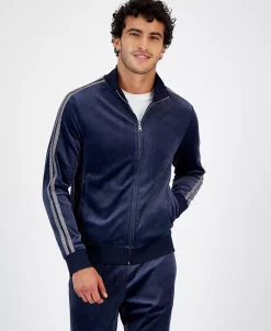 INC International Concepts .N.C. International Concepts® Men's Regular-Fit Taped Full-Zip Velour Track Jacket, Created For Macy's -macys shop 22289880 fpx