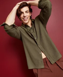 Royalty By Maluma En's Relaxed-Fit Textured Plissé Knit Shirt, Created For Macy's -macys shop 22293915 fpx