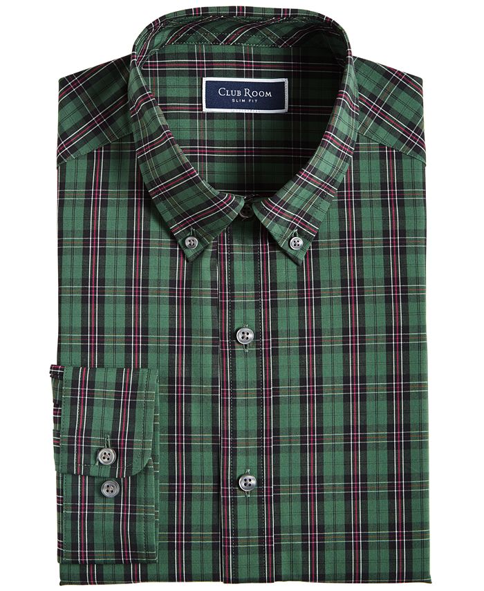Men's Slim Fit 4-Way Stretch Plata Plaid Dress Shirt, Created For Macy's Club Room Men's Slim Fit 4-Way Stretch Plata Plaid Dress Shirt, Created For Macy's -macys shop