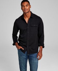 And Now This Men's Classic-Fit Solid Knit Button-Down Shirt