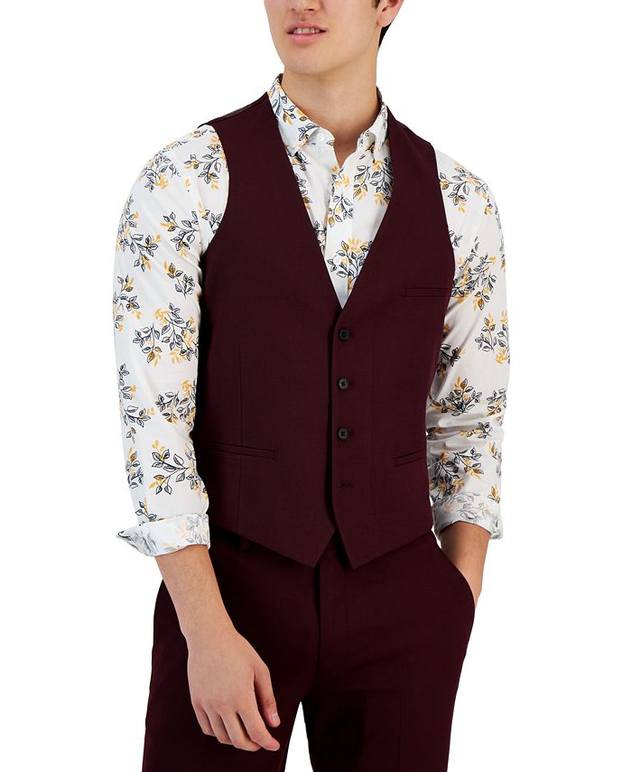 Mens Slim-Fit Burgundy Solid Suit Vest, Created For Macy's Bar III Mens Slim-Fit Burgundy Solid Suit Vest, Created For Macy's -macys shop