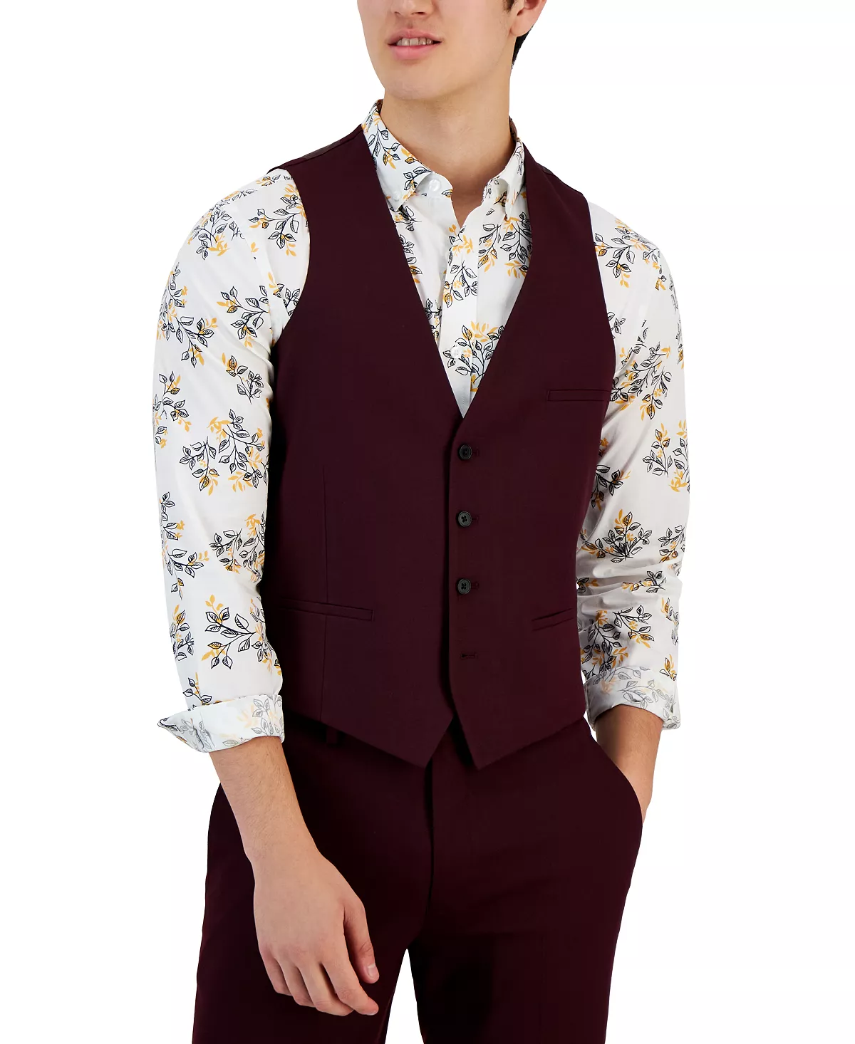 Mens Slim-Fit Burgundy Solid Suit Vest, Created For Macy's Bar III Mens Slim-Fit Burgundy Solid Suit Vest, Created For Macy's -macys shop