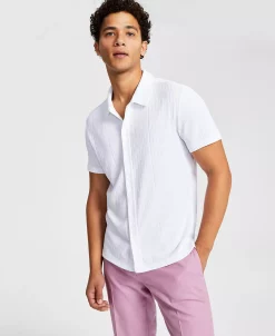 INC International Concepts Men's Rib Knit Button-Up Short-Sleeve Shirt, Created For Macy's -macys shop 22523999 fpx