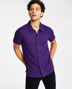 INC International Concepts Men's Rib Knit Button-Up Short-Sleeve Shirt, Created For Macy's -macys shop 22524003 fpx