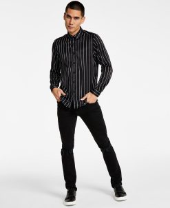 INC International Concepts Men's Classic-Fit Stripe Satin Button-Down Shirt, Created For Macy's