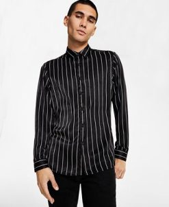 INC International Concepts Men's Classic-Fit Stripe Satin Button-Down Shirt, Created For Macy's -macys shop 22525372 fpx