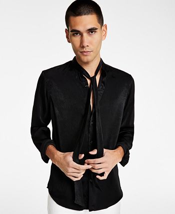 -Fit Satin Bow Button-Down Shirt, Created For Macy's INC International Concepts -Fit Satin Bow Button-Down Shirt, Created For Macy's -macys shop