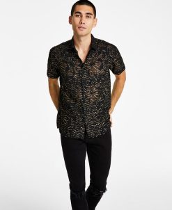 INC International Concepts Men's Classic-Fit Metallic Floral Jacquard Button-Down Shirt, Created For Macy's
