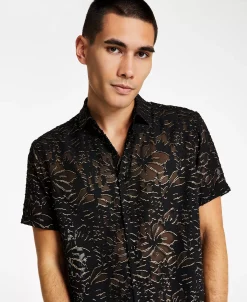 INC International Concepts Men's Classic-Fit Metallic Floral Jacquard Button-Down Shirt, Created For Macy's -macys shop 22525596 fpx