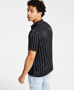 INC International Concepts Men's Cicero Short-Sleeve Vertical Striped Shirt, Created For Macy's -macys shop 22525600 fpx