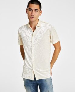 INC International Concepts Men's Classic-Fit Crushed Velvet Button-Down Shirt, Created For Macy's