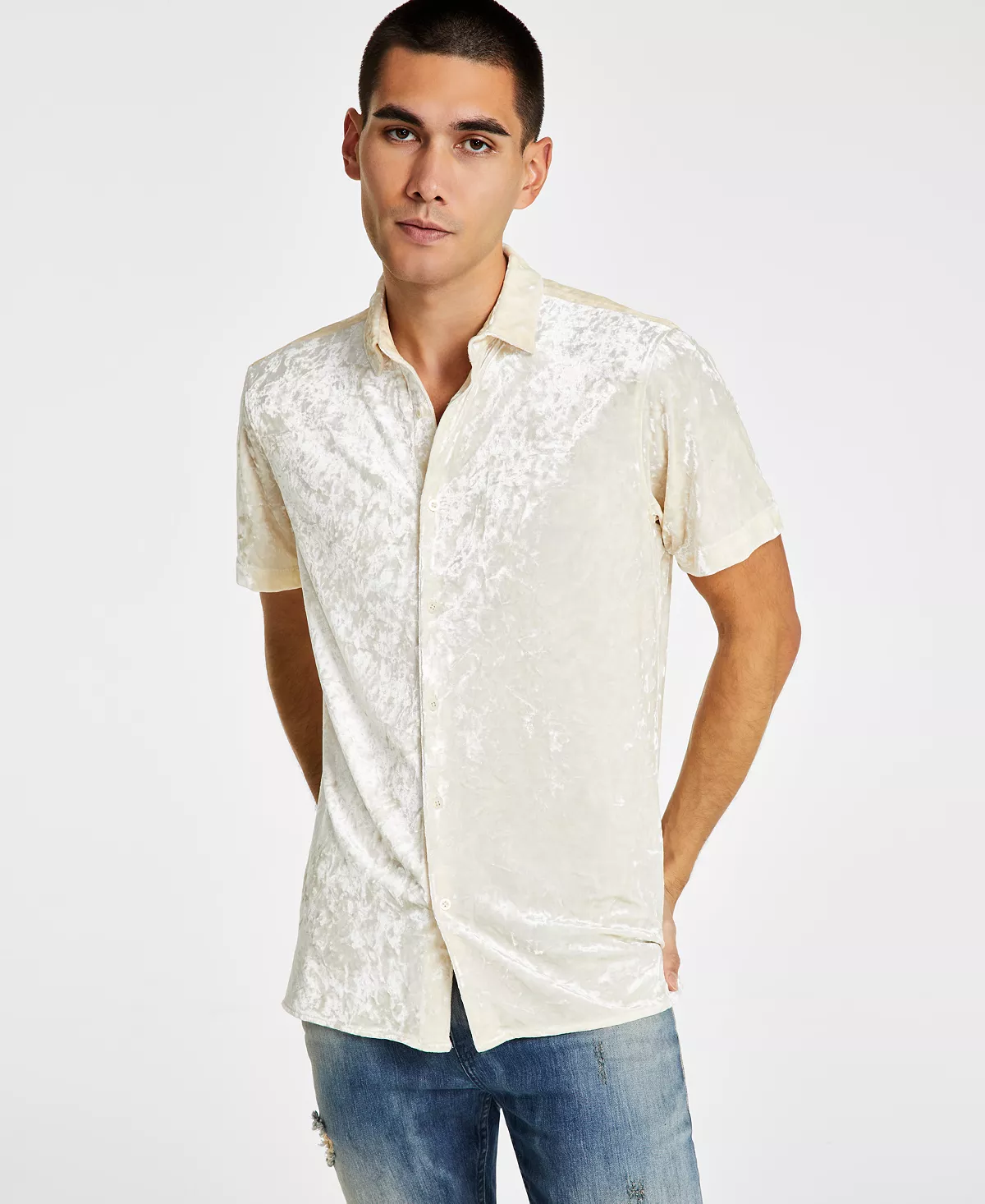 Men's Classic-Fit Crushed Velvet Button-Down Shirt, Created For Macy's INC International Concepts Men's Classic-Fit Crushed Velvet Button-Down Shirt, Created For Macy's -macys shop