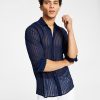 INC International Concepts Men's Long-Sleeve Sheer Vertical Striped Shirt, Created For Macy's -macys shop 22525735 fpx