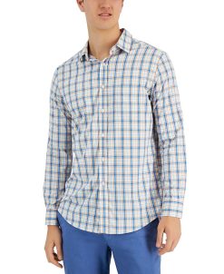 Club Room Men's Plaid Tech Woven Button-Up Shirt, Created For Macy's