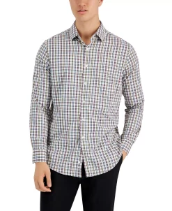 Club Room Men's Plaid Tech Woven Button-Up Shirt, Created For Macy's -macys shop 22573793 fpx
