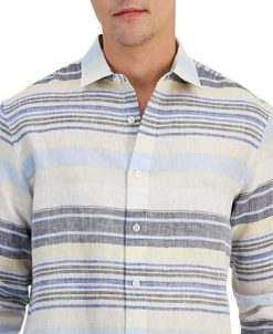 Club Room Men's Trevor Stripe Linen Shirt, Created For Macy's -macys shop 22601028 fpx