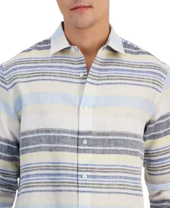 Club Room Men's Trevor Stripe Linen Shirt, Created For Macy's -macys shop 22601028 fpx