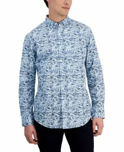 Club Room Men's Gone Fishing Classic-Fit Printed Button-Down Poplin Shirt, Created For Macy's