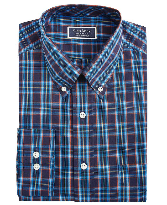 Men's Regular Fit Rojo Plaid Cotton Dress Shirt, Created For Macy's Club Room Men's Regular Fit Rojo Plaid Cotton Dress Shirt, Created For Macy's -macys shop