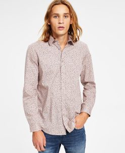 INC International Concepts Men's Danny Classic-Fit Long Sleeve Mini-Floral Print Shirt, Created For Macy's