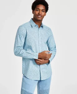INC International Concepts Men's Danny Classic-Fit Long Sleeve Mini-Floral Print Shirt, Created For Macy's -macys shop 22685191 fpx