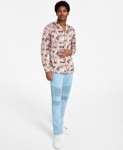 INC International Concepts Men's Classic-Fit Long Sleeve Sprig Print Camp Shirt, Created For Macy's -macys shop 22685314 fpx