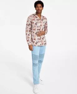 INC International Concepts Men's Classic-Fit Long Sleeve Sprig Print Camp Shirt, Created For Macy's -macys shop 22685314 fpx