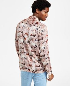 INC International Concepts Men's Classic-Fit Long Sleeve Sprig Print Camp Shirt, Created For Macy's -macys shop 22685315 fpx