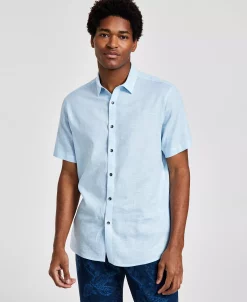 INC International Concepts Men's Regular-Fit Linen Shirt, Created For Macy's -macys shop 22685346 fpx