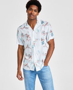 INC International Concepts Men's Jason Classic-Fit Short-Sleeve Abstract Print Camp Shirt, Created For Macy's